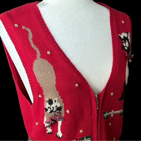 Vintage Red Knit Kitten Cat‎ Sweater Vest Women’s Size Small - Picture 4 of 8